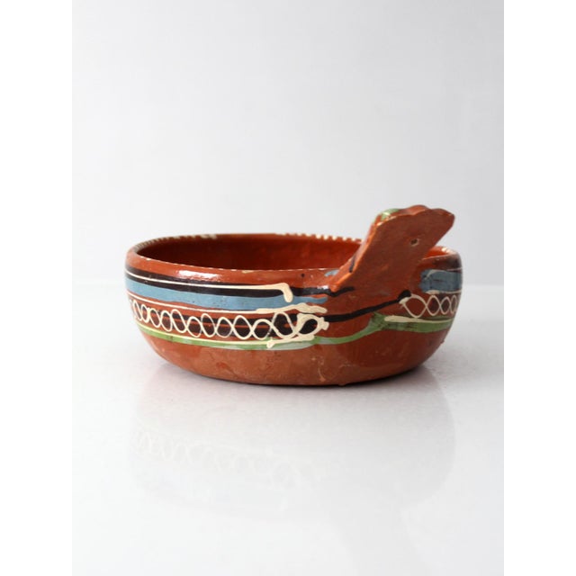 Mid 20th Century Mid 20th Century Mexican Pottery Hand-Painted Terracotta Handled Serving Dish For Sale - Image 5 of 14
