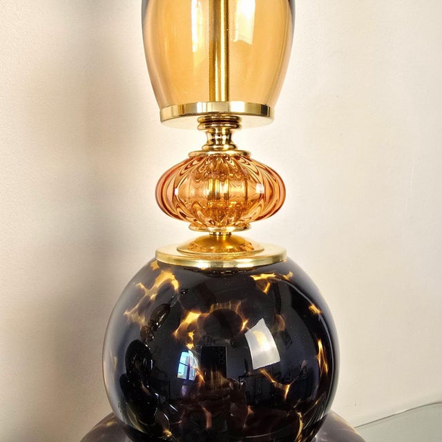Metal 1990s Mid Century Modern Leopard Murano Glass Table Lamps - a Pair For Sale - Image 7 of 10
