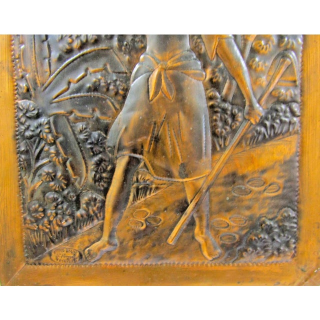 Figurative 1950s High Relief Copper Repousse Wall Art of Woman With Basket by R. Mungal Trinidad For Sale - Image 3 of 8