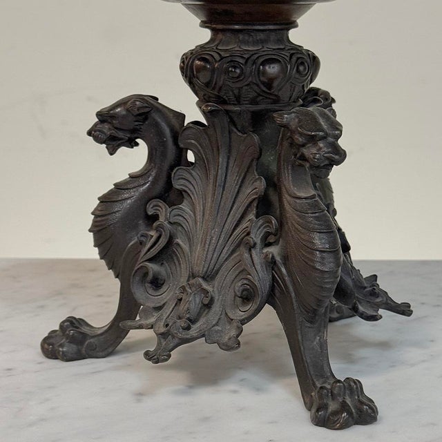Pair of Renaissance Revival Bronze Rose Bowl ~ Pillar Candle Stands For Sale - Image 16 of 18