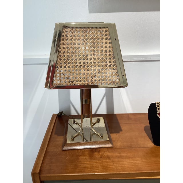 Mid-Century Modern Brass and Wicker Table Lamp, 1970s For Sale - Image 3 of 14