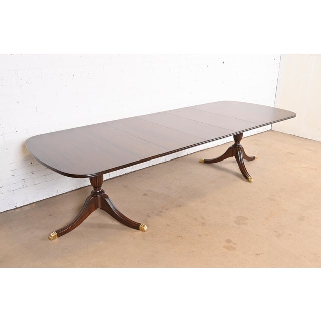 Late 20th Century Henkel Harris Georgian Solid Mahogany Double Pedestal Extension Dining Table, Newly Refinished For Sale - Image 5 of 12