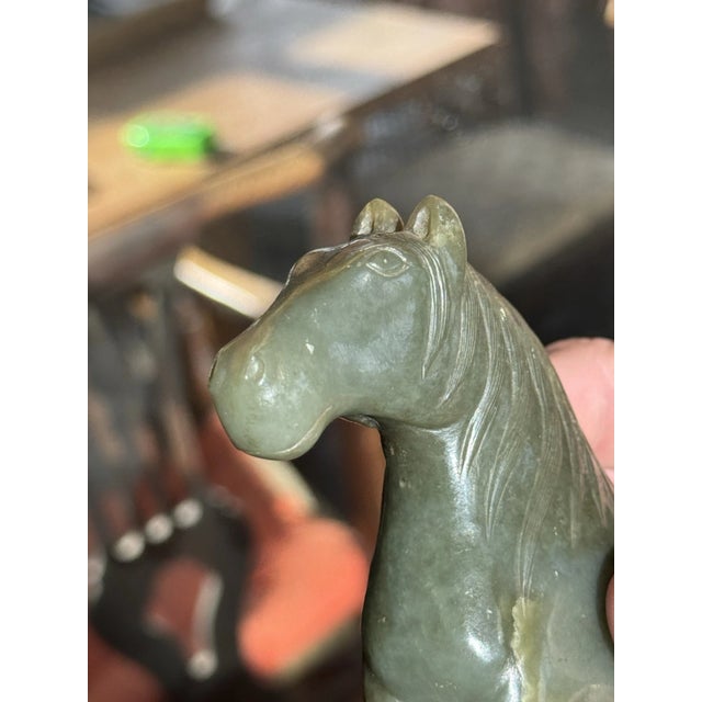 Fine Chinese 18th/19th Century Spinach Green Jade Horse Figurine - Qing Dynasty Style For Sale In Dallas - Image 6 of 6