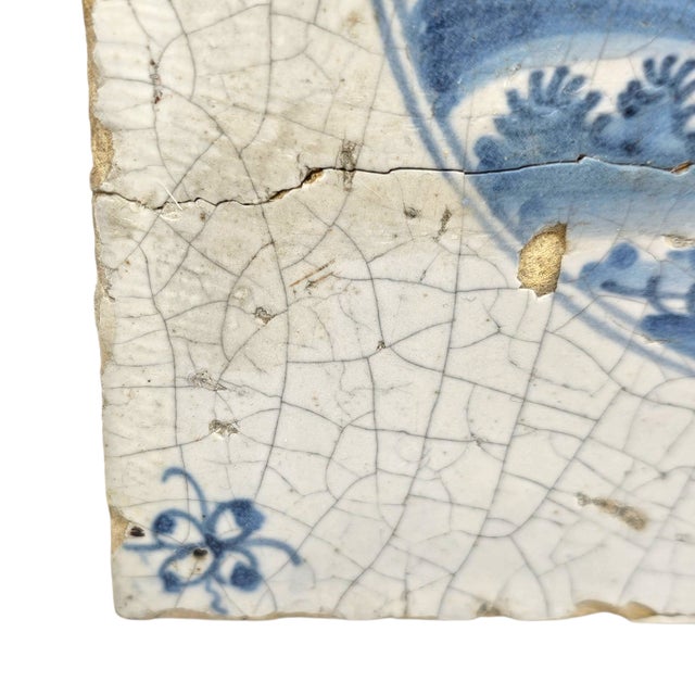 17th Century 17th Century Dutch Delft Blue and White Figural Landscape Tile, 5-Inch For Sale - Image 5 of 9