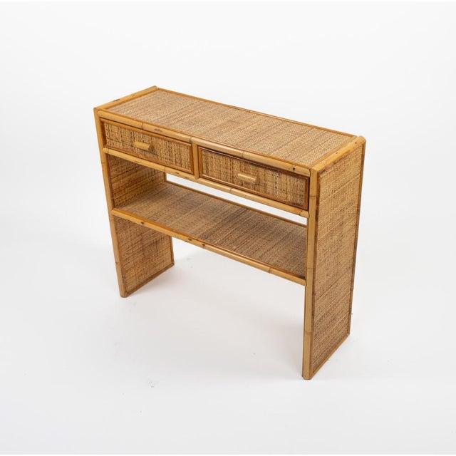 Mid-Century Bamboo and Rattan Console Table with Drawers, 1970s For Sale - Image 10 of 17