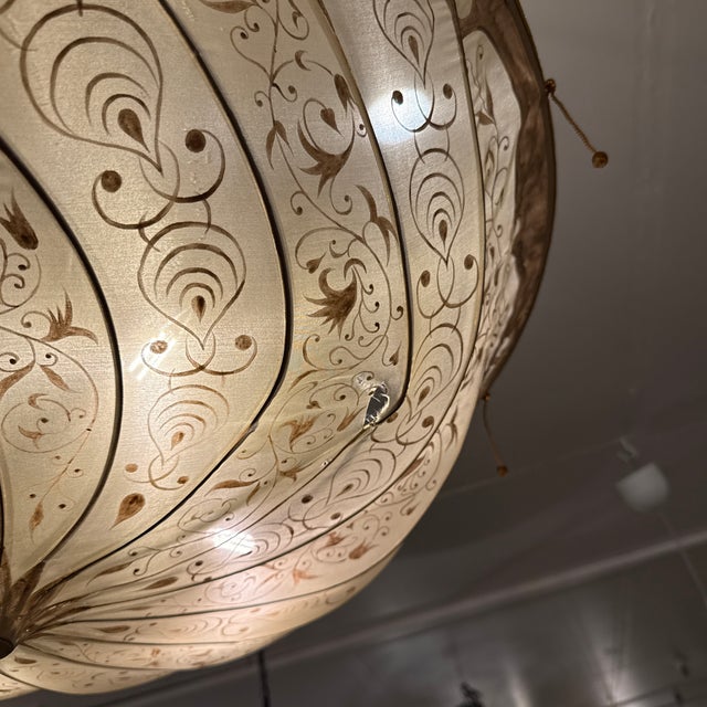 Cream Feneri Lighting & Co. Fortuny-Style Hand-Painted Light Pendant, Vintage For Sale - Image 8 of 12