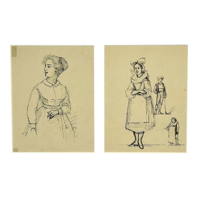 Gobaut Gaspard - Studies of Figures - Original Pen on Paper - 1850s For Sale