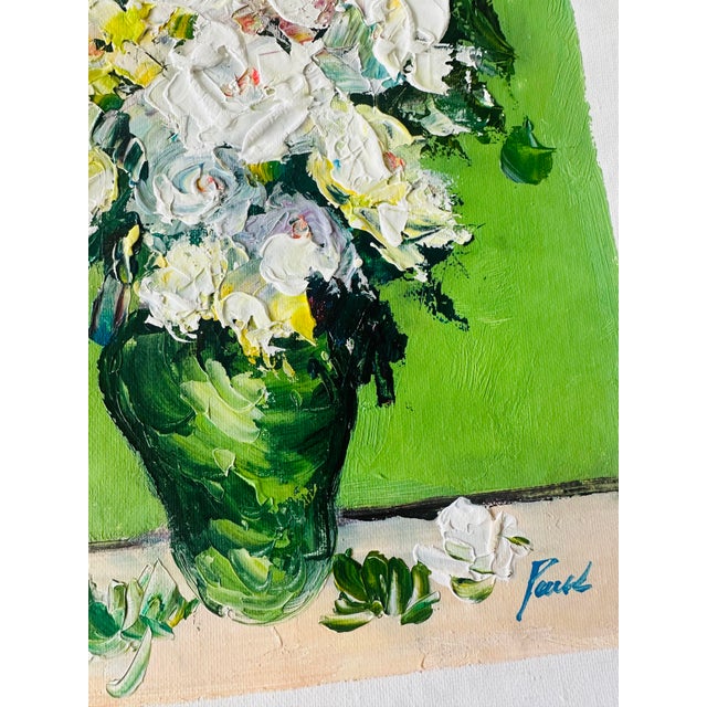Contemporary Impressionist Still Life Oil Painting of White Flowers For Sale - Image 3 of 4
