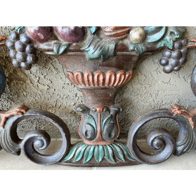 Circa Late 19th-Century Cast Iron Victorian-Style Pediment With Fruit Urn & Swooping Ravens For Sale - Image 13 of 18