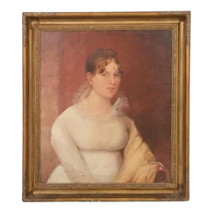 Antique Early 19th Century American Federal Oil Painting Portrait of a Woman