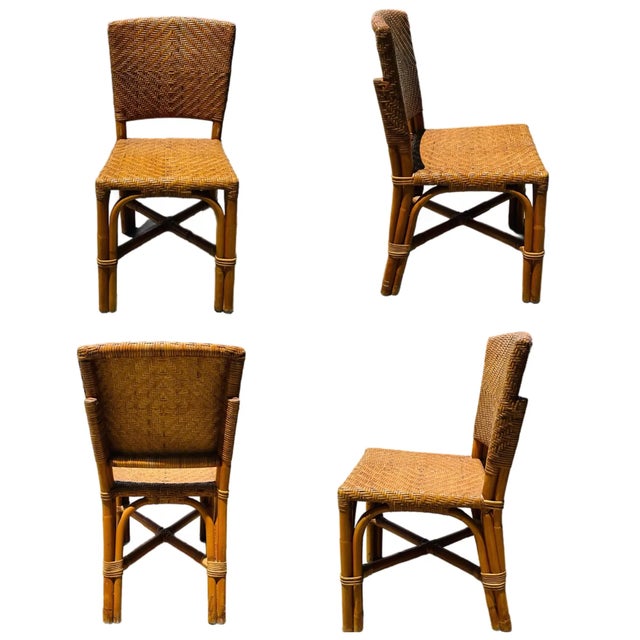 1970s Bamboo and Woven Rattan Dining Chairs- Set of 4 For Sale - Image 10 of 10