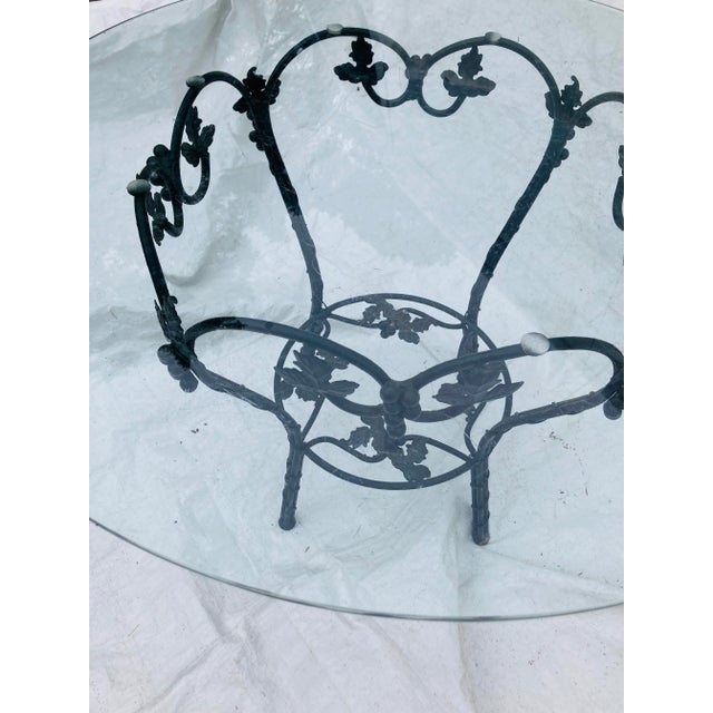 Vintage Victorian Style Black Base with Grape Vine Design , Heavy Clear Glass Top Patio Table 41.25"D X 29.25" H. Iron...