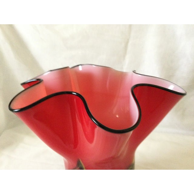 Mid-Century Modern Mid Century Hand Blown Cased Fazzoletto Style Italian Art Glass Vase For Sale - Image 3 of 13