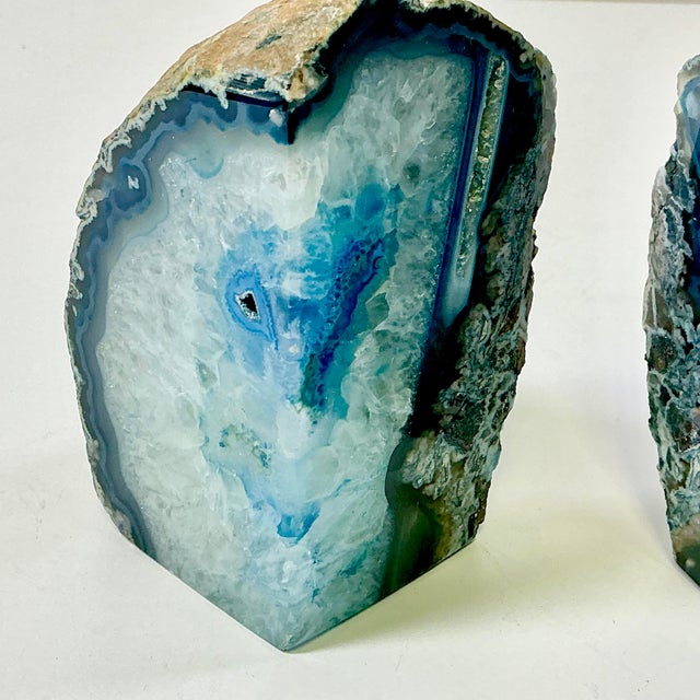 Stone 1960s Vintage Boho Chic Hollywood Regency Turquoise Agate Geode Bookends - A Pair For Sale - Image 7 of 16