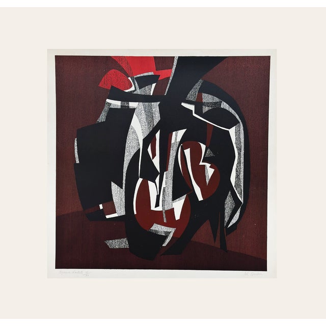 Mid 20th Century Mid Century French Abstract Serigraph, Signed by Artist Pol Gachon With Mat For Sale