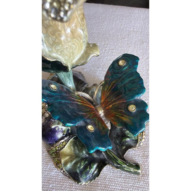 Vintage Ornate Enameled Floral Butterfly Candlestick Whimsy Fairy For Sale - Image 6 of 12