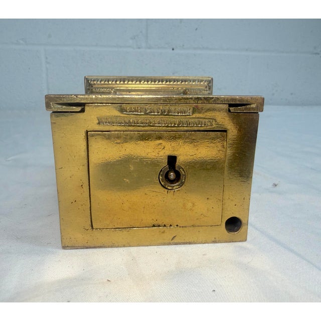 Rare Antique Sparekassen Denmark Brass Savings Building Still Coin Bank W/ Key For Sale - Image 12 of 12