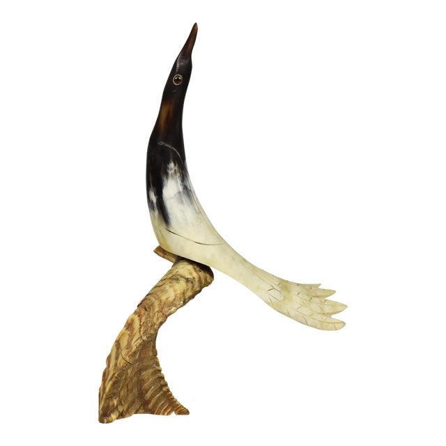 Mid-Century Modern Art Deco Horn Bird Carved Ram Horn Sculpture For Sale