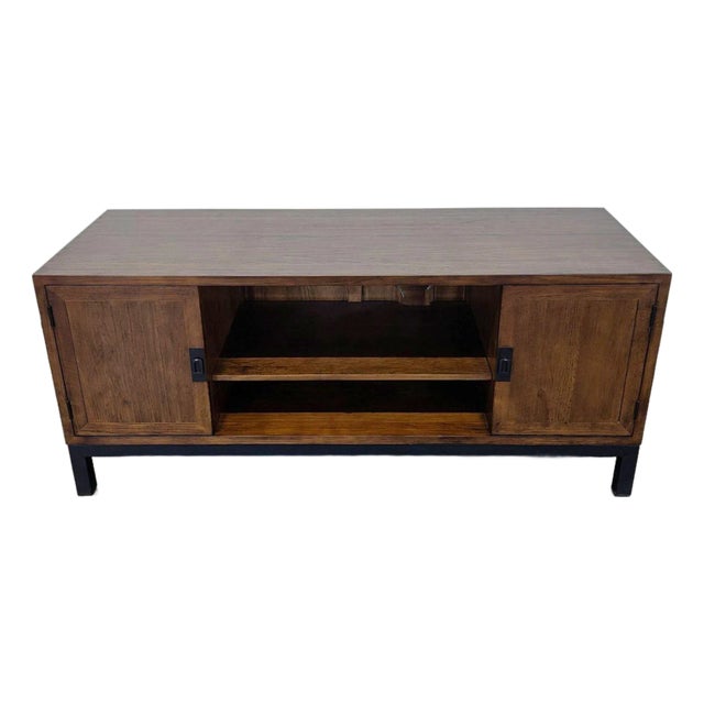 Wood Media Console on Metal Base For Sale