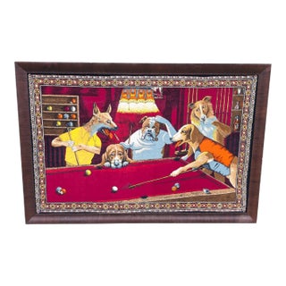 1970s "Dogs Playing Pool" Tapestry Wall Hanging by Arthur Sarnoff For Sale