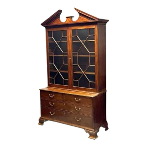 Large English Breakfont Bookcase of Mahogany With Astragal Glass Doors