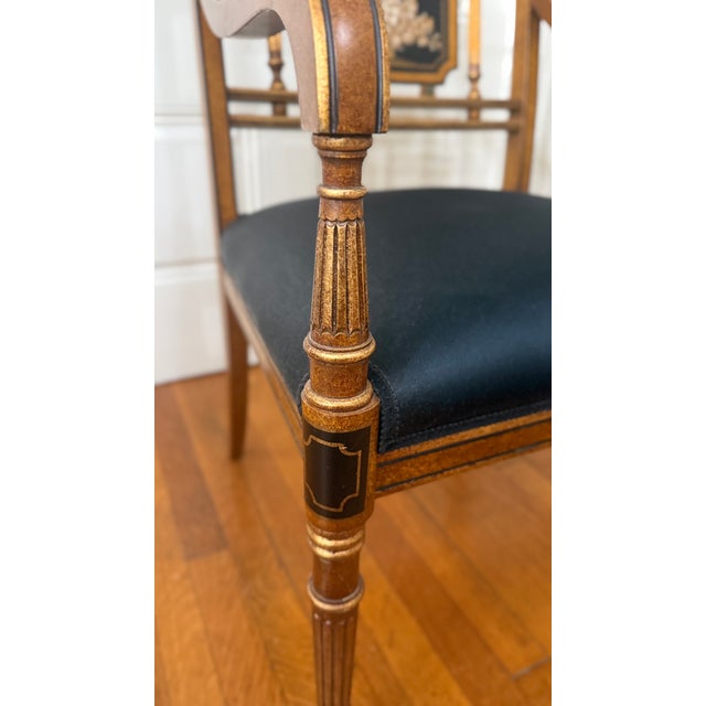 Wood 1990s Galimberti Lino Italian Neoclassical Hand-Painted Cherub Armchair With Gilt Accents For Sale - Image 7 of 11