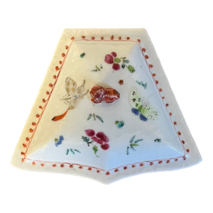 Antique 18th Century Chinese Export Porcelain Famille Rose Cabaret Dish and Cover With Foo Dog Finial