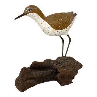 Vintage Hand Carved Sandpiper Shorebird Gus Mirando Nantucket Artist For Sale
