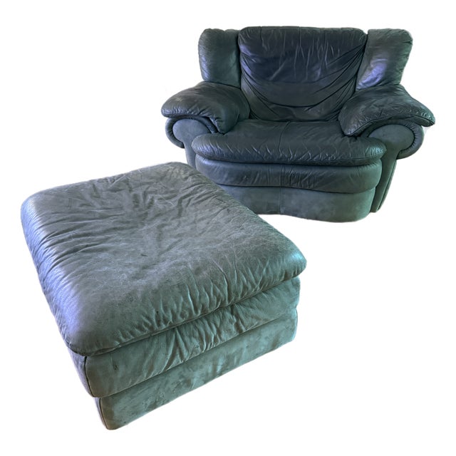 1990's Natuzzi Suede Lounge and Ottoman For Sale