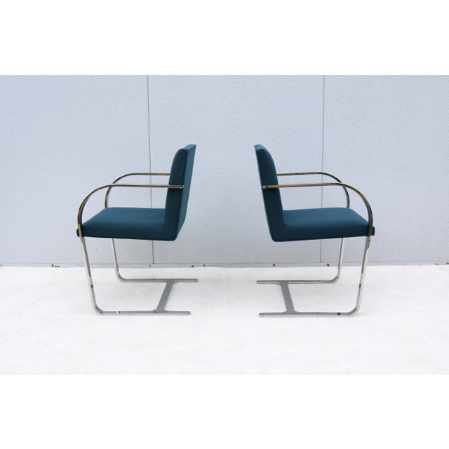 Ludwig Mies Van Der Rohe Brno Flat Bar Chairs in Blue Fabric by Gordon, a Pair For Sale - Image 11 of 18