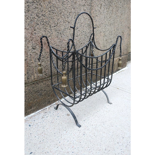 Black Firewood Holder Iron With Tassel Design For Sale - Image 8 of 12