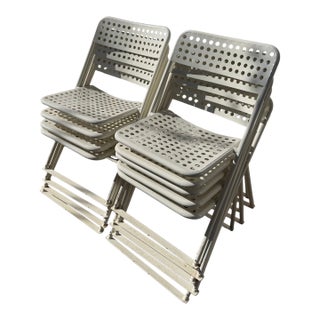 A Vintage Set of 9 White Metal Chairs in the Style of Egon Eirmann, Made in France, Circa 1970s. For Sale