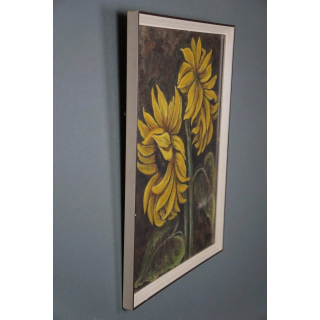 Modern Still Life with Sunflowers, Chalk Drawing, Framed For Sale - Image 3 of 8