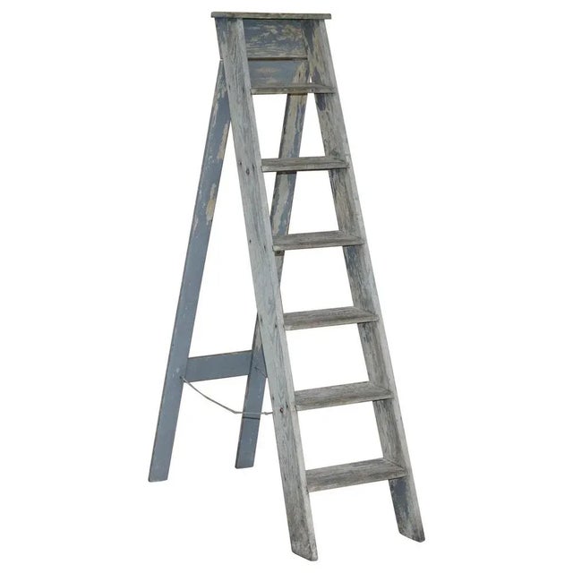 Vintage Aqua Blue Paint Pitch Pine Decorators Ladder, 1920s For Sale - Image 18 of 18