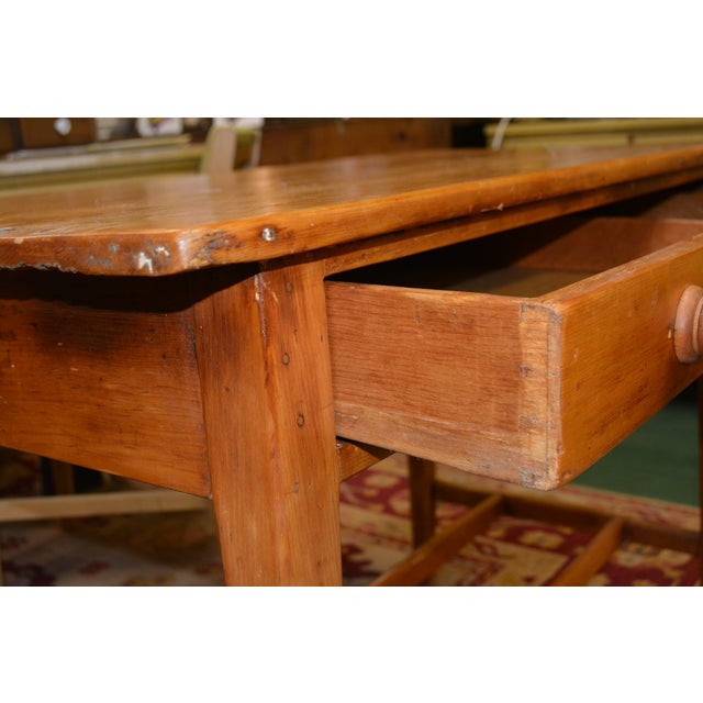 Antique Rustic Pine Work / Side Farmhouse Kitchen Table With Long Drawer For Sale - Image 9 of 18