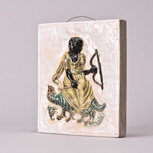 Cream Ceramic Plaque by Paul Pouchol, Vallauris, 1950s For Sale - Image 8 of 8