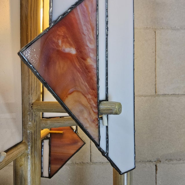 Vintage Hand-Made Japandi Light with Stained Glass Shade, 1960s For Sale - Image 10 of 18