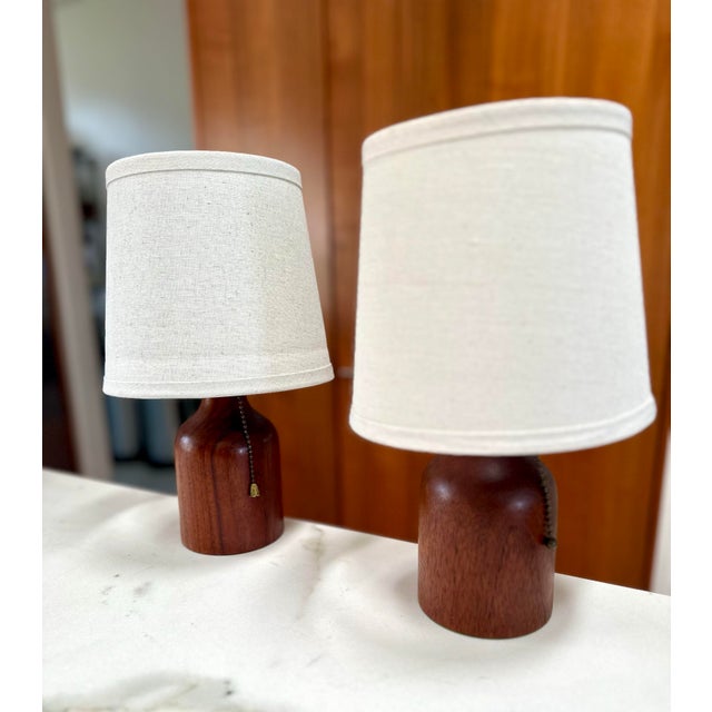 Mid 20th Century Vintage Mid Century Modern Petite Turned Walnut Table Lamps - a Pair For Sale - Image 5 of 5