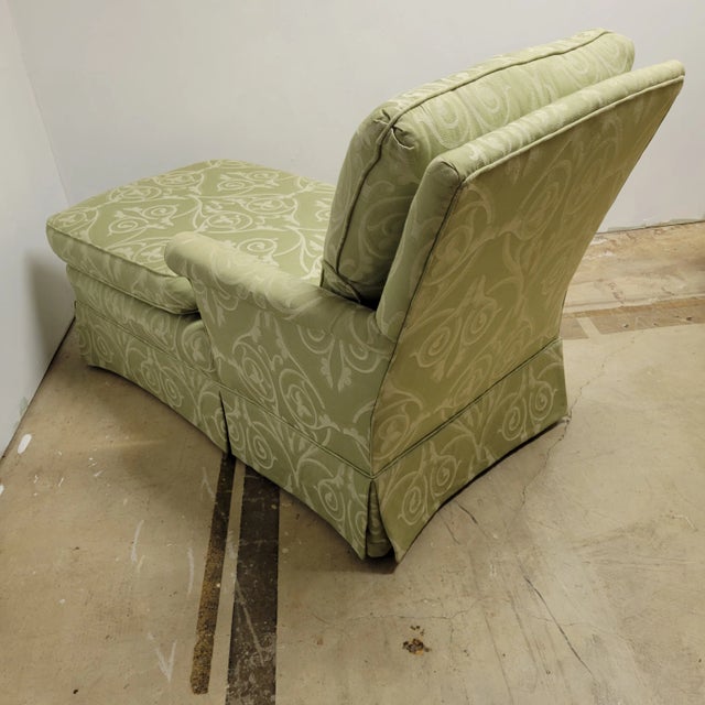 Custom Upholstered Damask Reading Chaise Lounge With Rolled Arms For Sale In Raleigh - Image 6 of 9