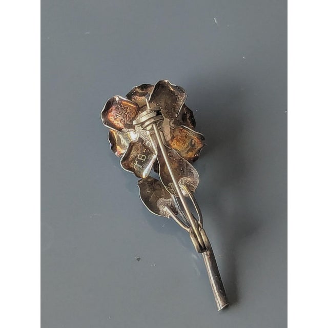 Mid-Century Modern Vintage 60's 925 Silver Rose For Sale - Image 3 of 3