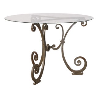 Glass Top Table With Iron Base For Sale