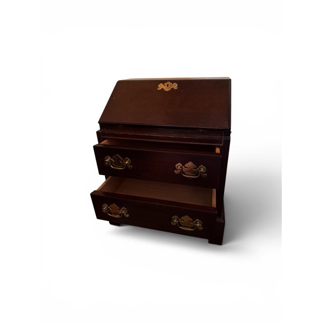 1970s Vintage Chippendale Style Mahogany Child's Slant Front Sample Desk For Sale - Image 5 of 5