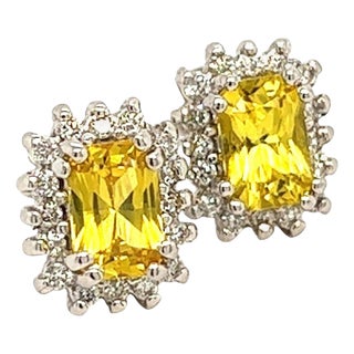 Natural Sapphire Diamond Stud Earrings 14k W Gold 1.71 TCW Certified For Sale
