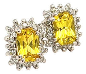Natural Sapphire Diamond Stud Earrings 14k W Gold 1.71 TCW Certified