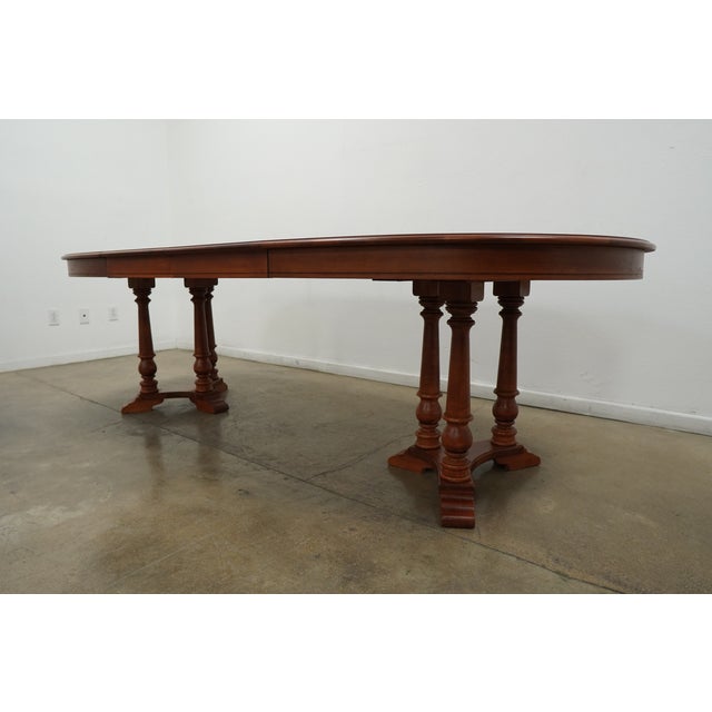 Brown Vintage Tell City Early American Colonial Double Pedestal Extension Dining Table For Sale - Image 8 of 14