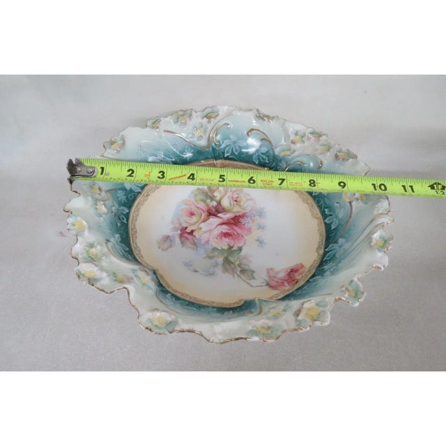 Ceramic Rs Prussia Style Large Porcelain Floral Pink Roses Blue Bowl For Sale - Image 7 of 10
