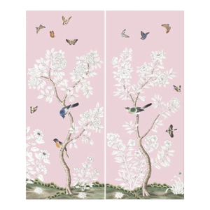 24" *53"/Panel, a Set of 2 Panels Pink Chinoiserie Printed Wallpaper Panels,