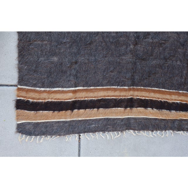 Textile Vintage Turkish Siirt Mohair Blanket, Undyed Angora Goat Hair, Medallion & Stripes For Sale - Image 7 of 13