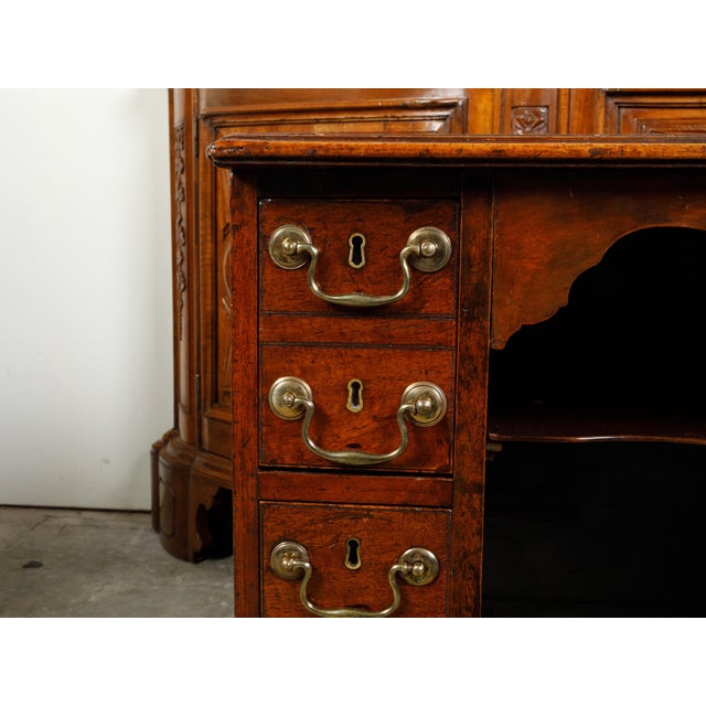 English 19th Century English Georgian Period Mahogany Desk with Ten Graduating Drawers and Shelf For Sale - Image 3 of 12
