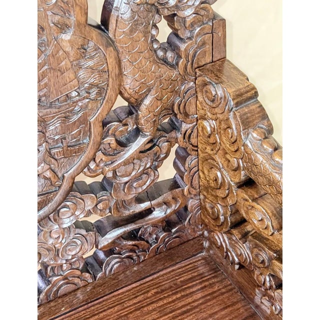 Late 19th Century Antique Chinoiserie Hand-Carved Rosewood Dragon Throne Chair With Owl Feet, Circa 1900 For Sale - Image 13 of 13
